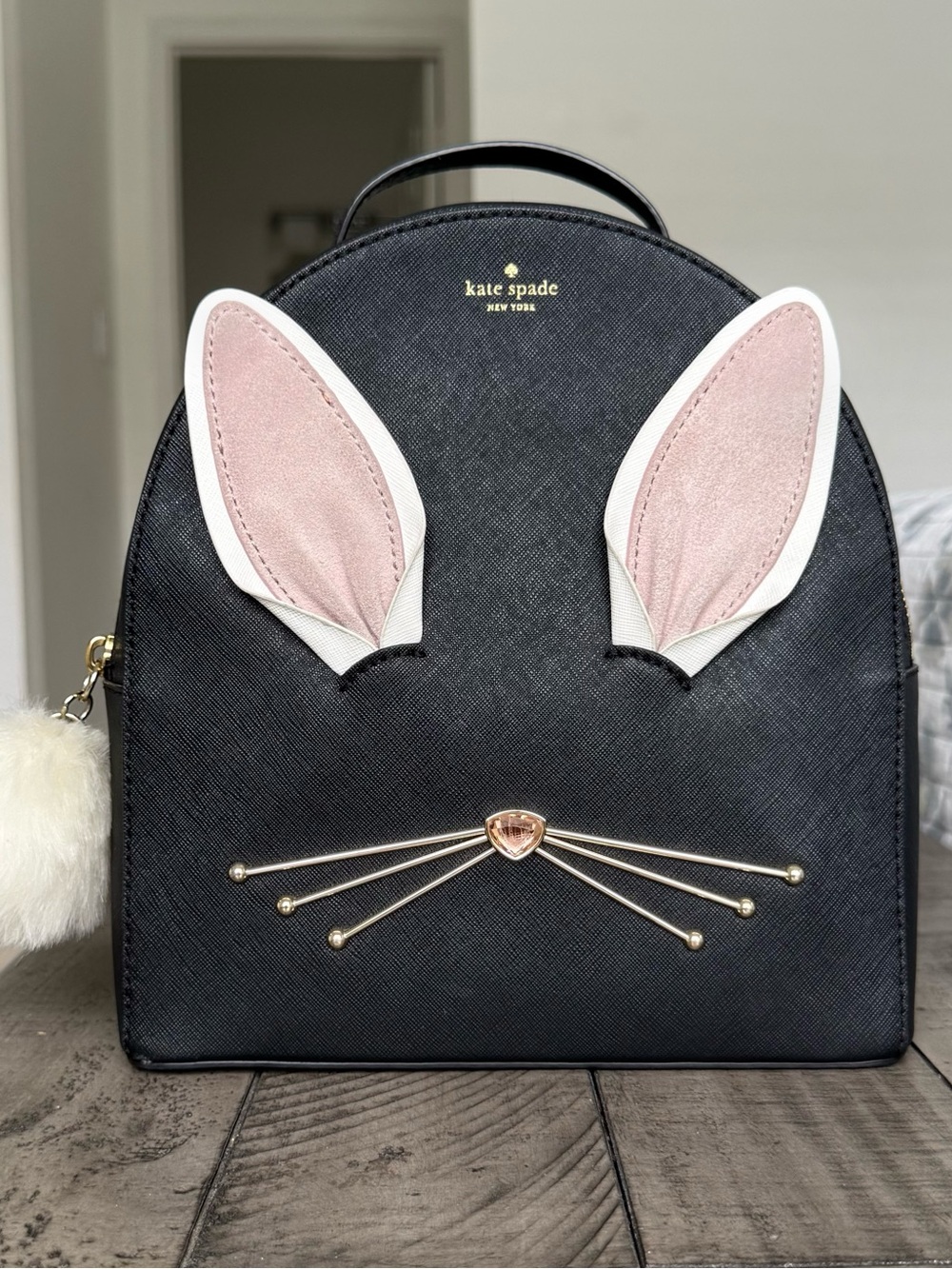 Kate Spade Hop To It Rabbit Sammi black bunny backpack MSRP $352